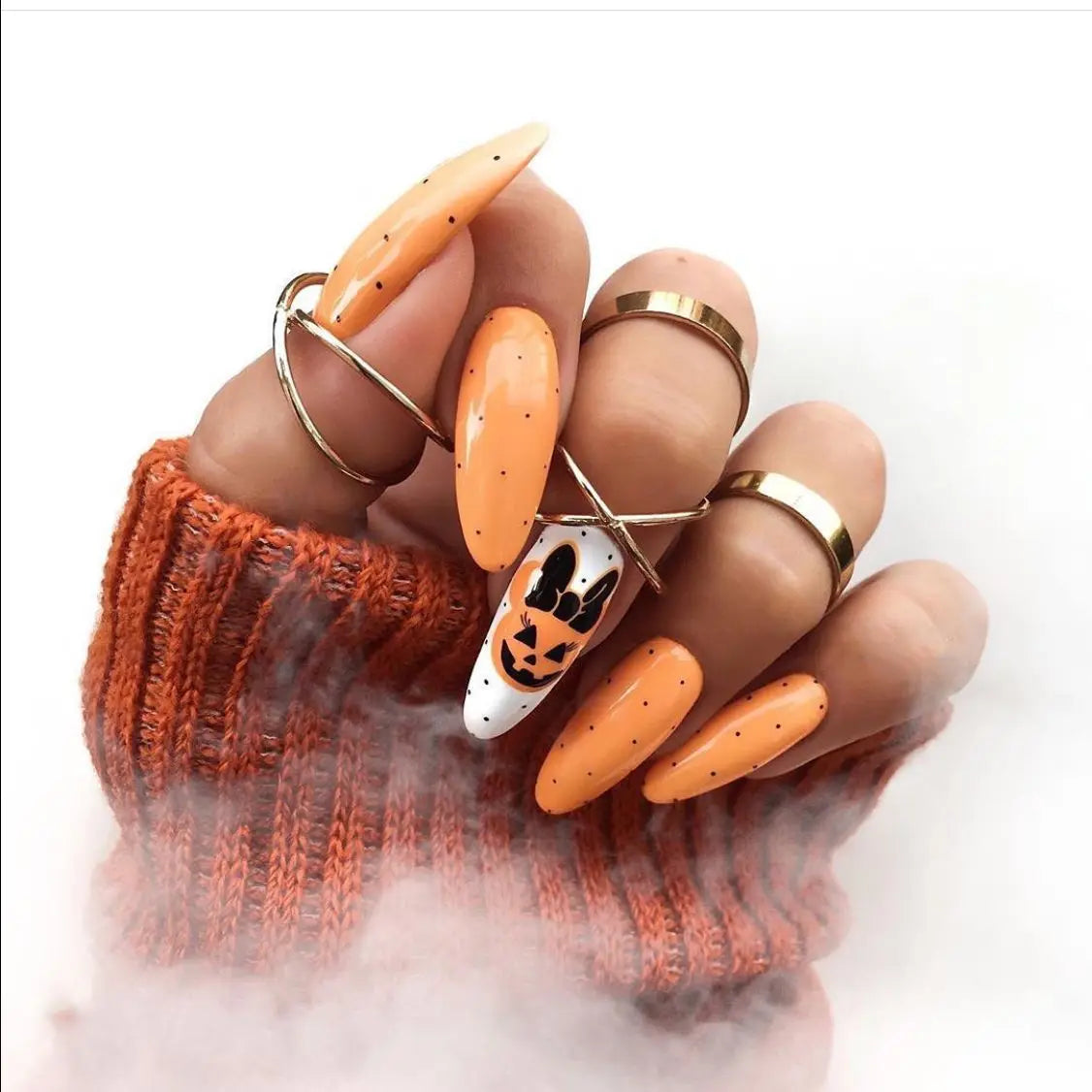 24Pcs Halloween Day Scream Ghost Face Pattern Stick on Fake Nails Manicure Long Almond Spice Cool Finished Detachable Nail Tips