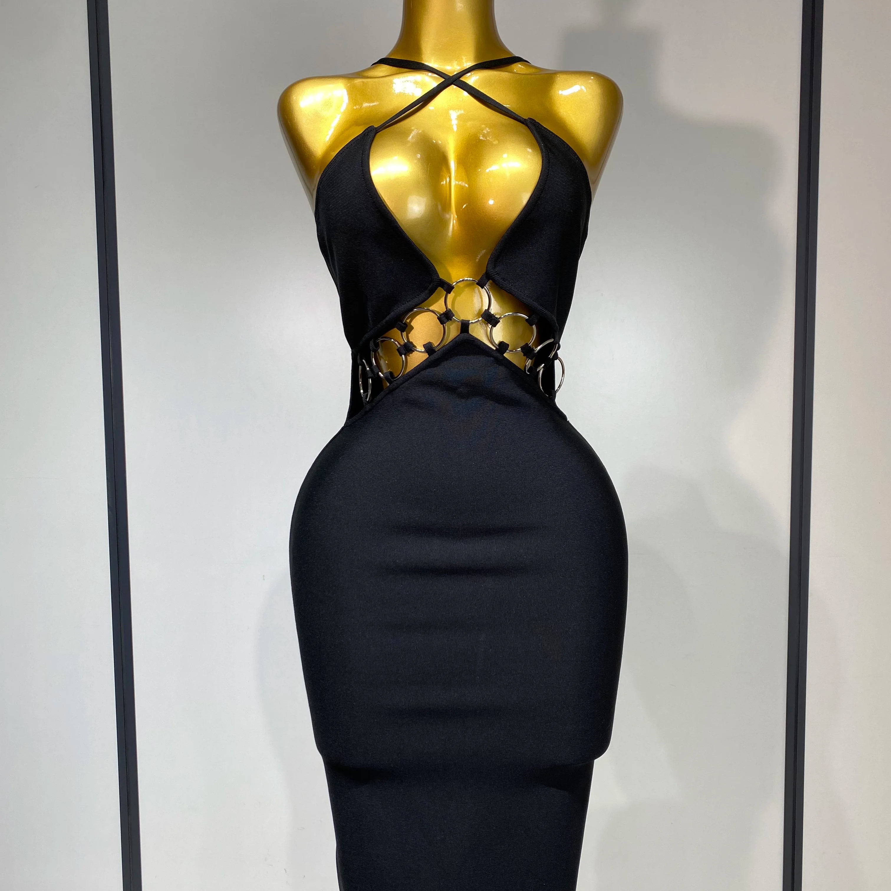 High Quality Women Sexy Backless Bodycon Bandage Dress Nightclub Party Evening Dress Luxury Birthday Cut Out Black Dresses