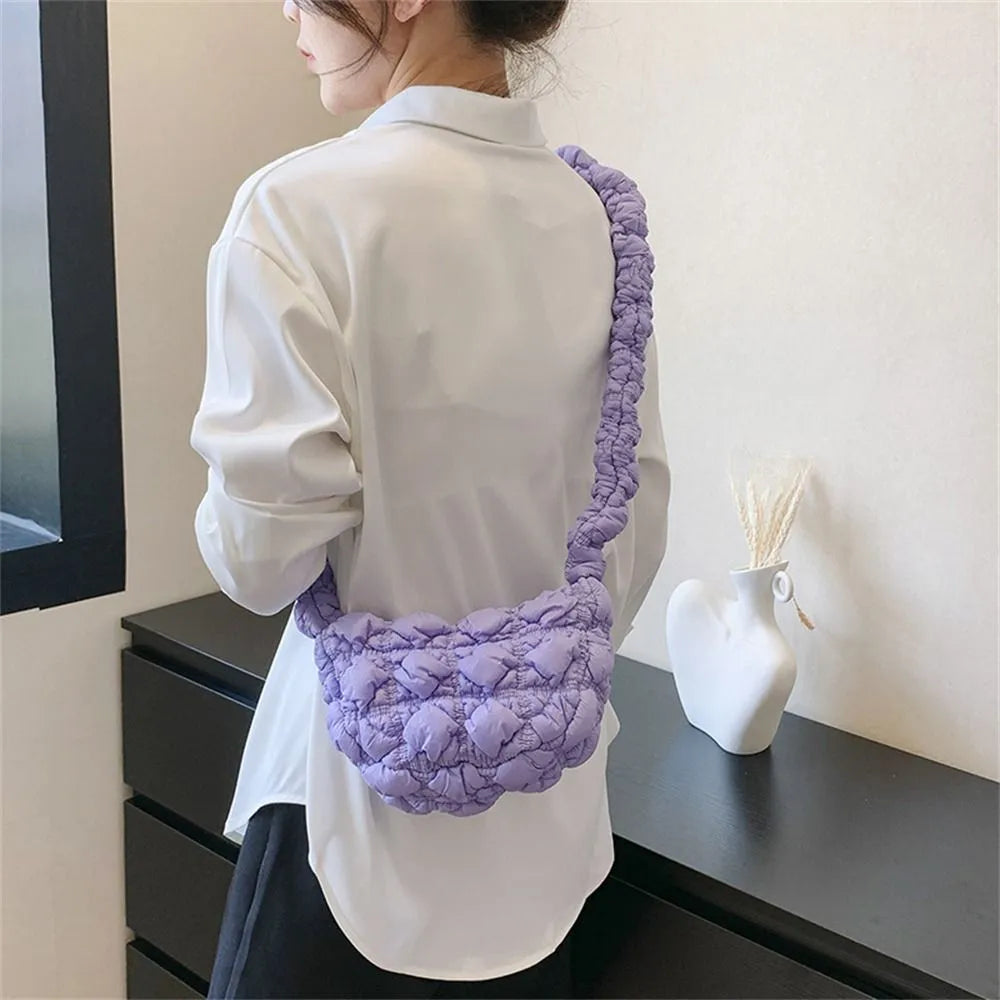 Cloud Quilted Shoulder Bag Simple Bubbles Solid Color Shopping Bag Pleated Handbag Women Girls