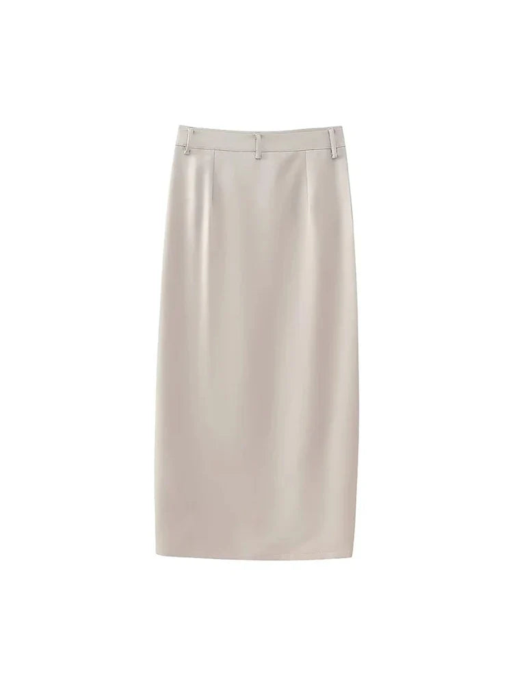 Feamle Casual High Waist Solid Summer Slit Long Skirt Femme Womens Spring Fashion Two Pockets Straight Slim Skirts