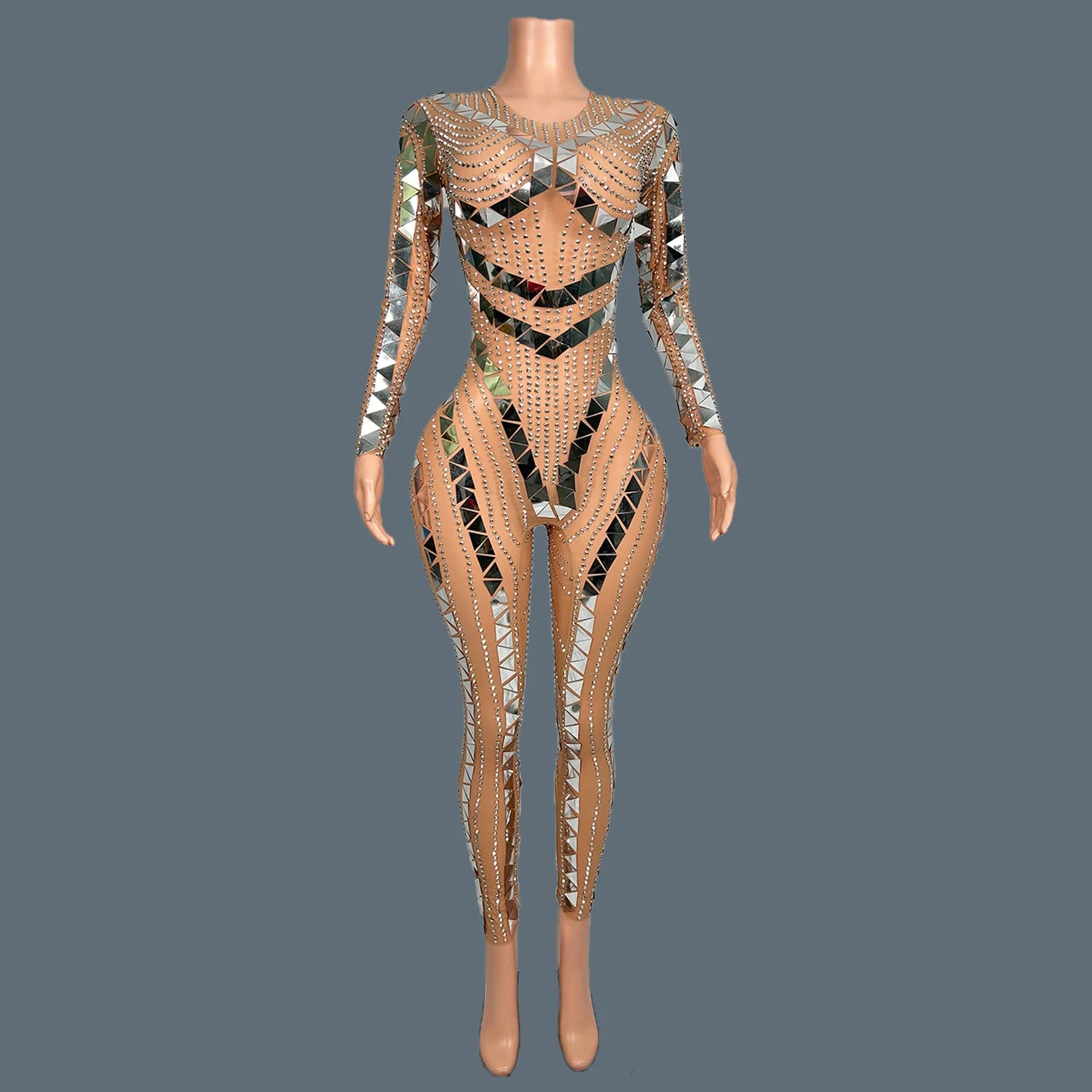 Women Sexy Sparkly Sequins Tight Jumpsuit Female Singer DJ Bar Nightclub Stage Performance Outfit Diamonds Rompers Diaoding