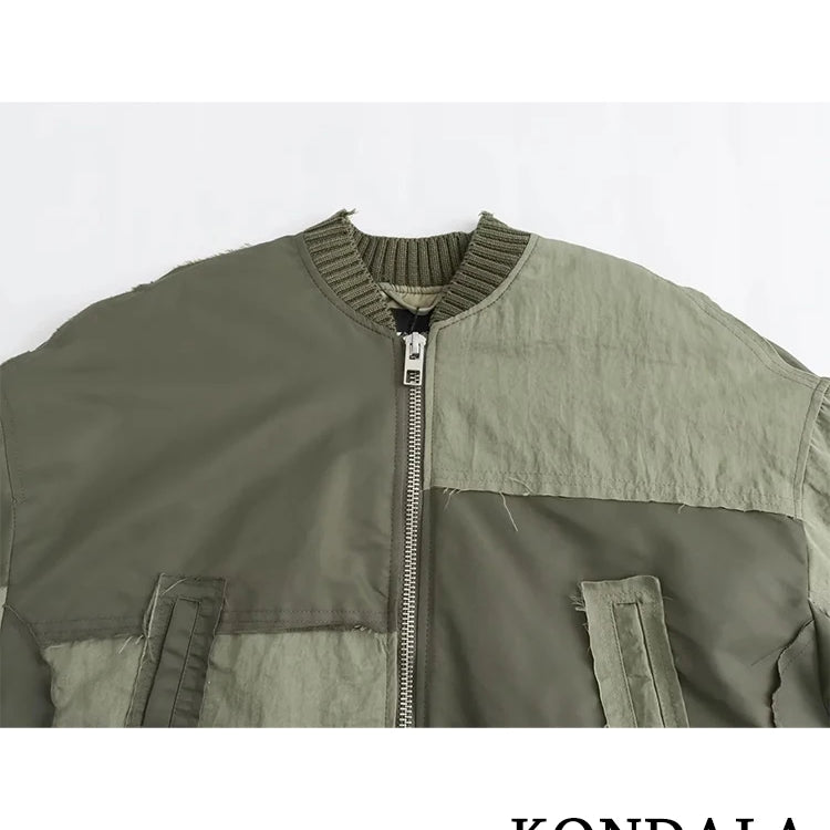 Streetwear Armygreen Bomber Jackets Women Patchwork Zipper Pockets Oversized Jackets Fashion 2024 Autumn Winter Coats