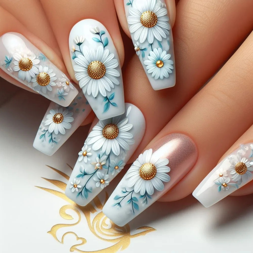 24Pc Retro Gold False Nails Mid-length Square Ballet Acrylic Press on Nails with Maple Leaves Designs Fake Nails with Jelly Glue