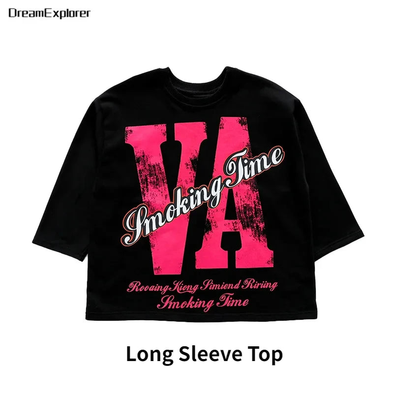 Girls Hip Hop Crop Top Street Dance Skirts Boys Cool Sweatshirt Pink Cargo Pants Child Streetwear Kids Jazz Costumes Clothes Set Long Sleeve Top