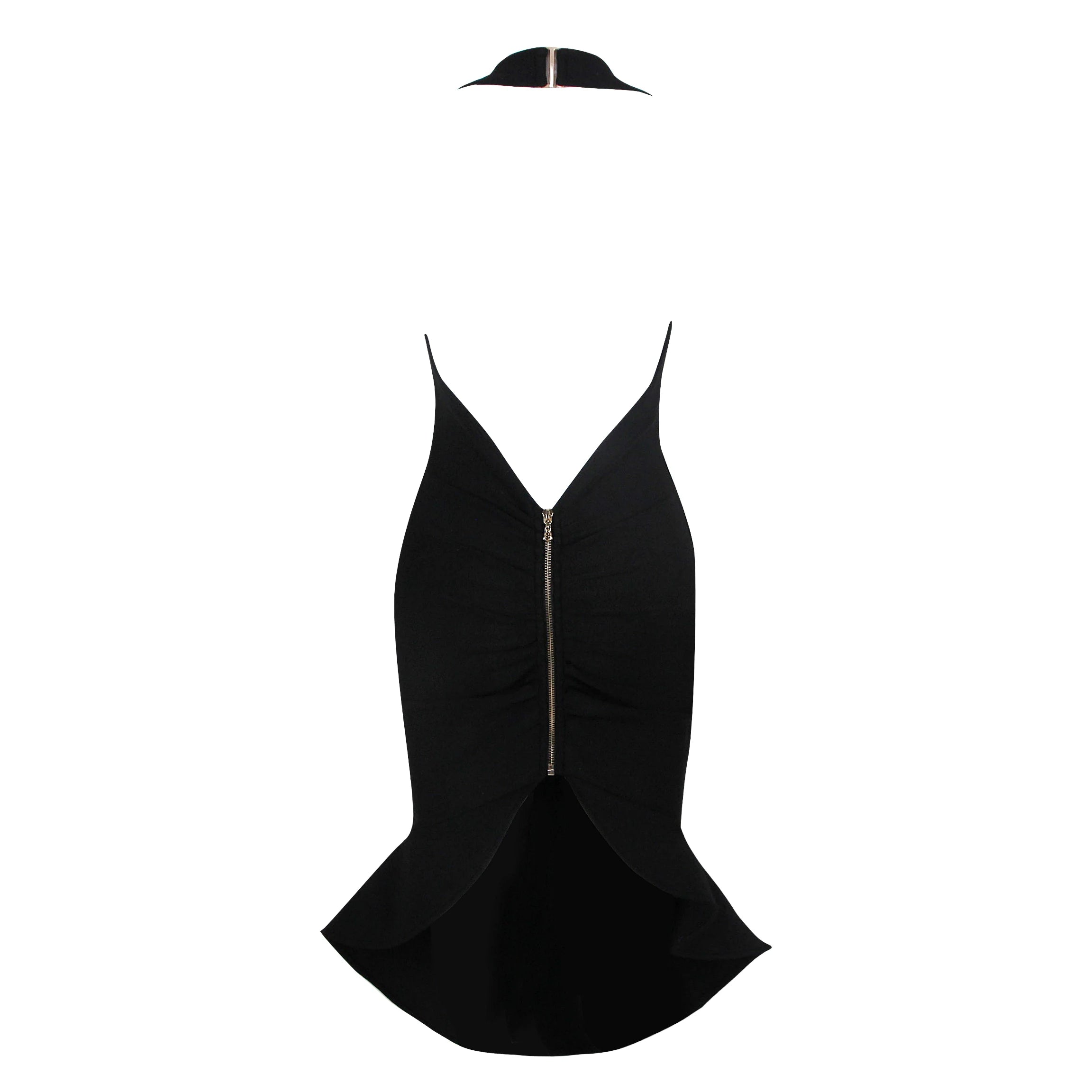 High Quality 2023 New Women Sexy Black Backless Ruffles Rayon Bandage Dress Elegant Club Party Dress Vestidos