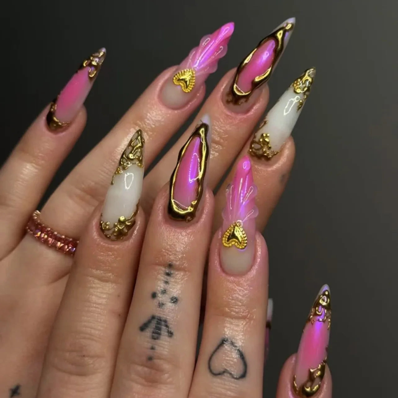 Lot de 24 faux ongles à coller faits main, motif amande, motif chauve-souris, araignée, style Halloween, style Y2K, tendance !