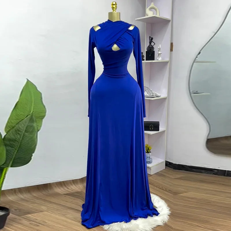 CM.YAYA 2025 Summer Women O-neck Long Sleeve Mermaid Maxi Dress Birthday Beach Sexy Night Party Club Long Dresses