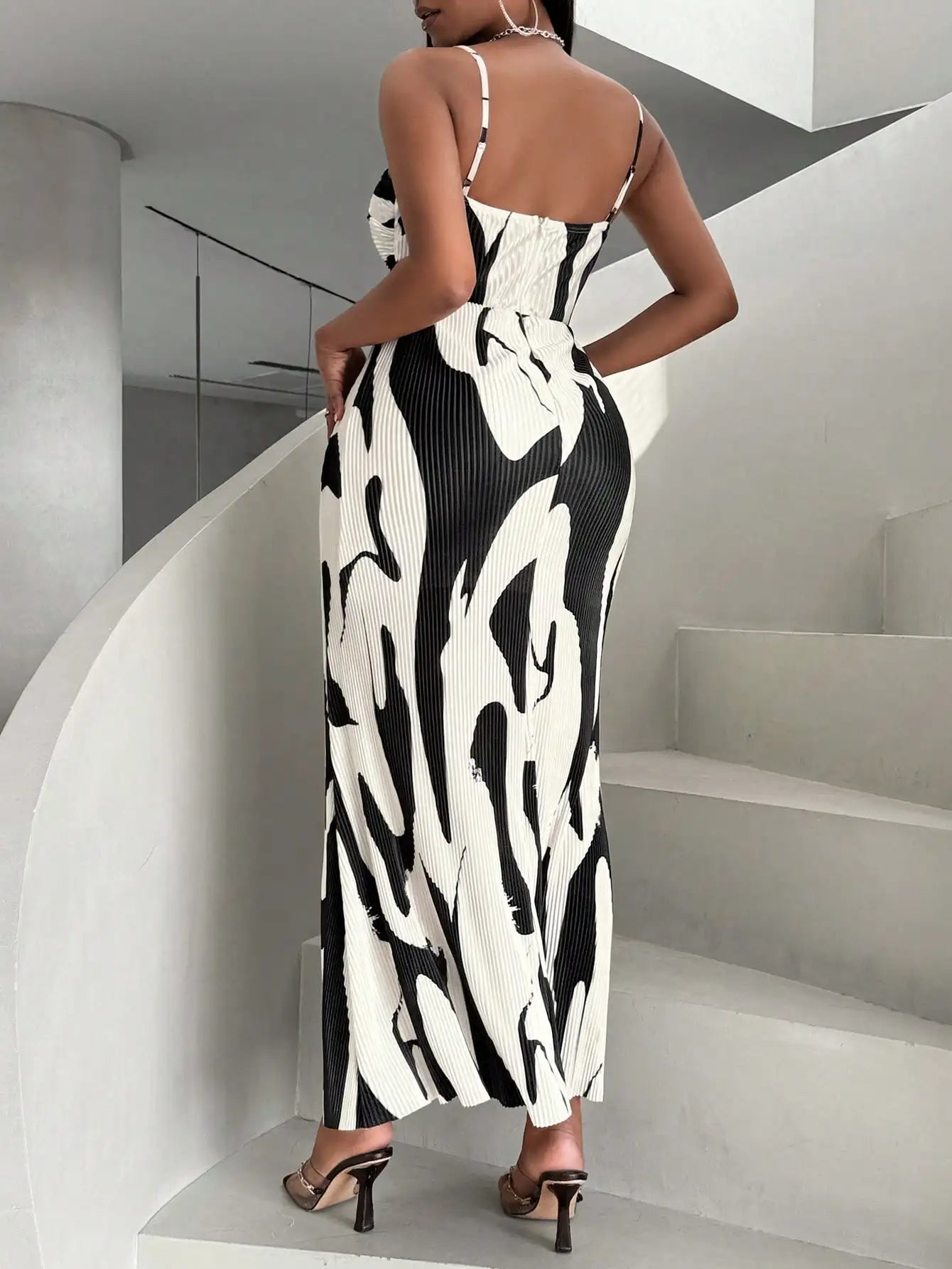 Women Dress Elegant Sexy Backless Hollow Out Dress Printed Irregular Slim Long Dresses