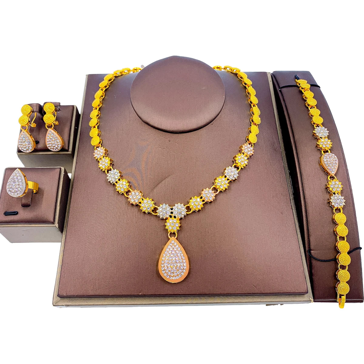 Dubai Gold Plated Jewellery for Women Luxury Indian Wedding Jewelry Sets Nigerian Bridal Costume Party 24k Necklace Earring LFH-13 Resizable 45cm