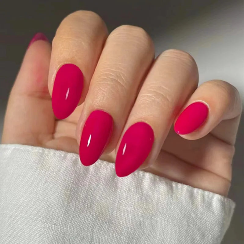 Unhas postiças simples vermelho vinho com cola, comprimento médio, amêndoa, unhas postiças, vestíveis, cabeça redonda, oval, cobertura total