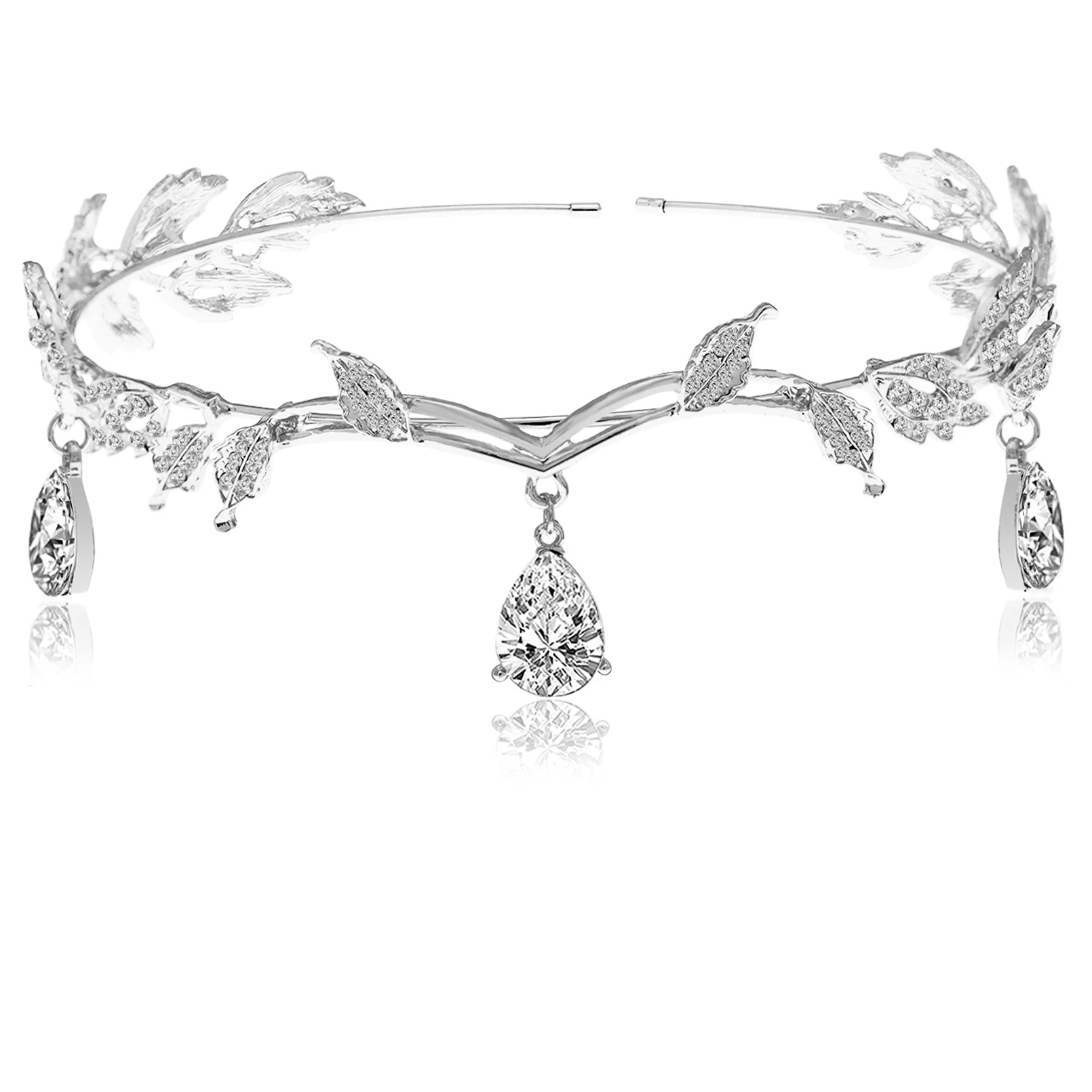 Leaf Branch Goddess Hair Pins Crown Tiara Headband Hair Accessories for Women Wedding Toga Head Dress Alice Band Bridal Jewelry Silver 1