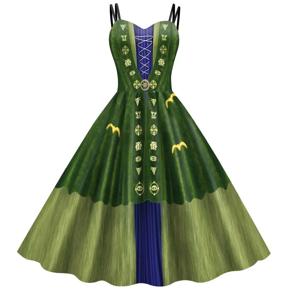 VIP FASHION Hocus Pocus Witch Dress for Women Winifred Sanderson Mary Sarah Sister Cosplay Costume Adult Halloween Classic Dress