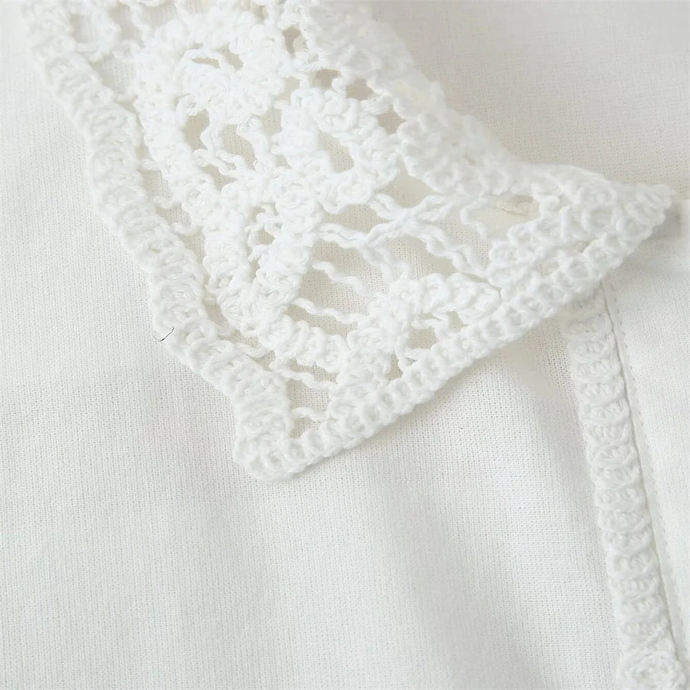 PB&ZA 2025 Women White Long Sleeve Blouse and Wide Leg Pants Set with Lace Trim Elegant Design for Sale on AliExpress