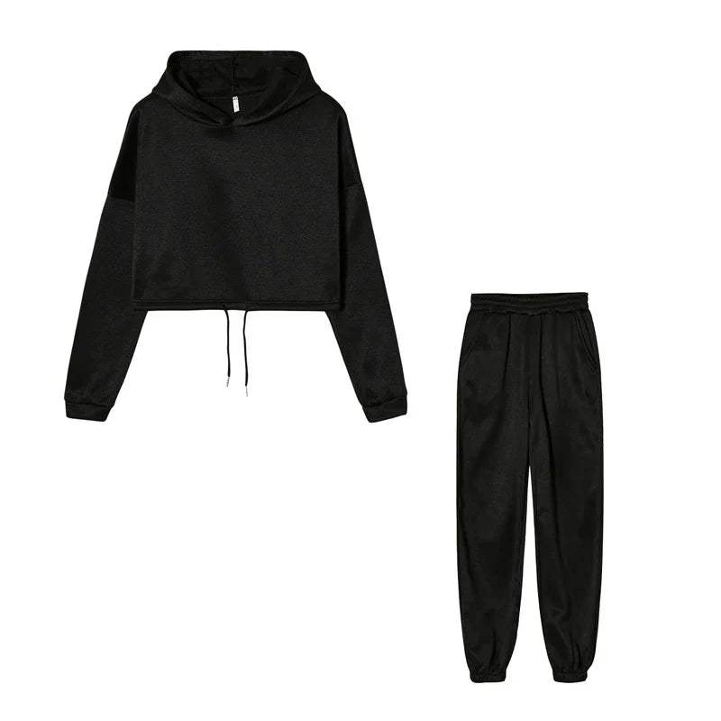 Fashion Trend Women's Wear, Long-sleeved Sports Casual Suit Waist Two-piece Set black