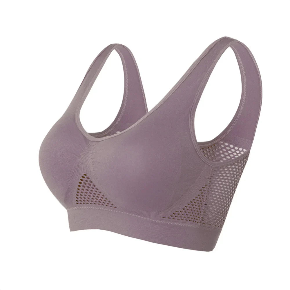 Seamless Mesh Women Sports Bras Fitness Gym Running Underwear Shockproof Bra Wireless 6XL Plus Size Crop Top Breathable Yoga Bra Bean paste
