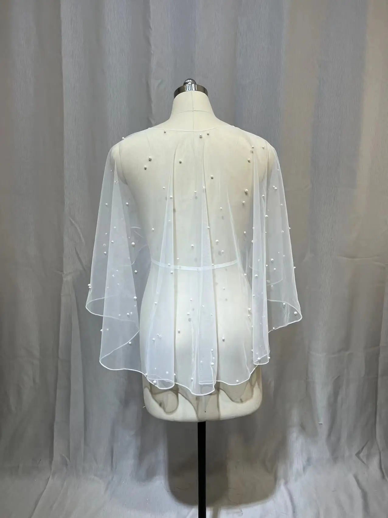 Wedding Accessories Bolero Bridal Cloak Pearls Wedding Cape short front long back Women Wrap Cape Evening Wrap Shawl