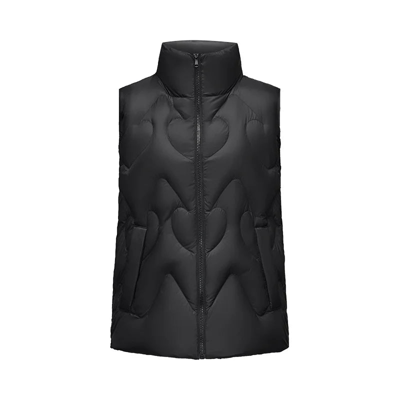 Down Vest Women Design Love Sweet Slim Winter New Stand Collar Three-proof Jacket black