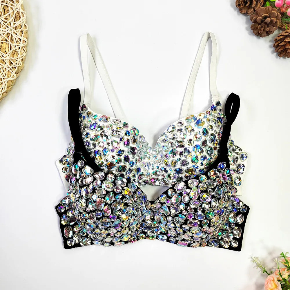 Women Tank Tops Luxury Sequined Rhinestone Pearl Wedding Push Up Bra Woman Clothes Camis Stage Ladies Crop Top Corset y2k Blusas
