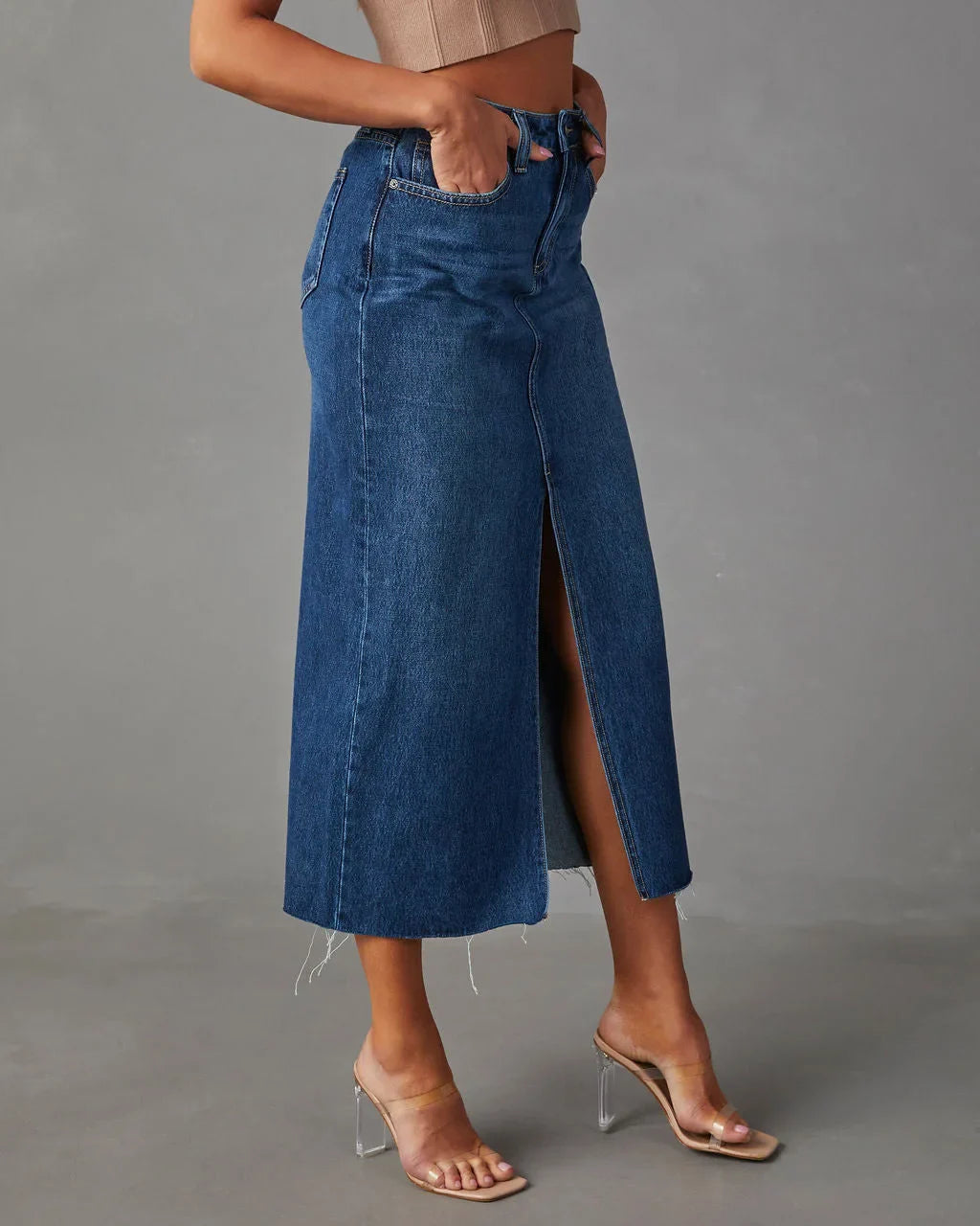 Vintage Y2k Blue Skirt Pocket Jeans Tassel Maxi Spring Autumn Slit Stretch Denim Club E-girl Streetwear Skirts Maxi Long Skirt Blue