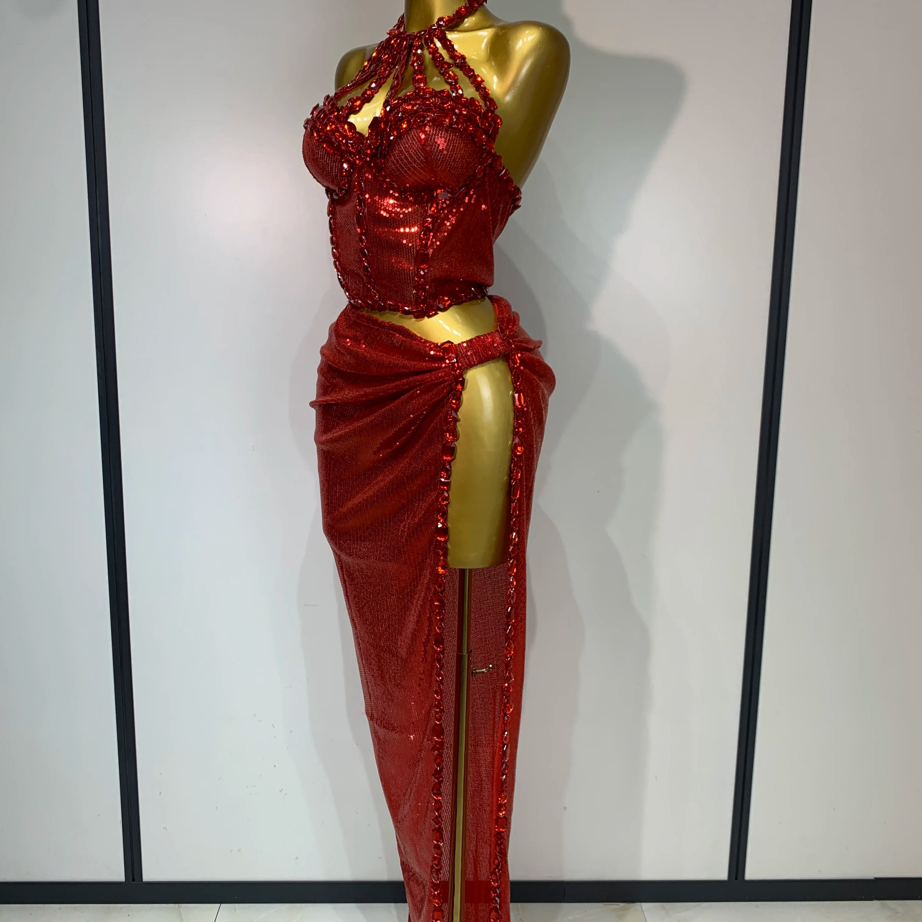 Sexy Backless Shiny Diamond Two Piece Set 2025 Women Elegant Evening Party Luxury Birthday Nightclub Singer Stage costume