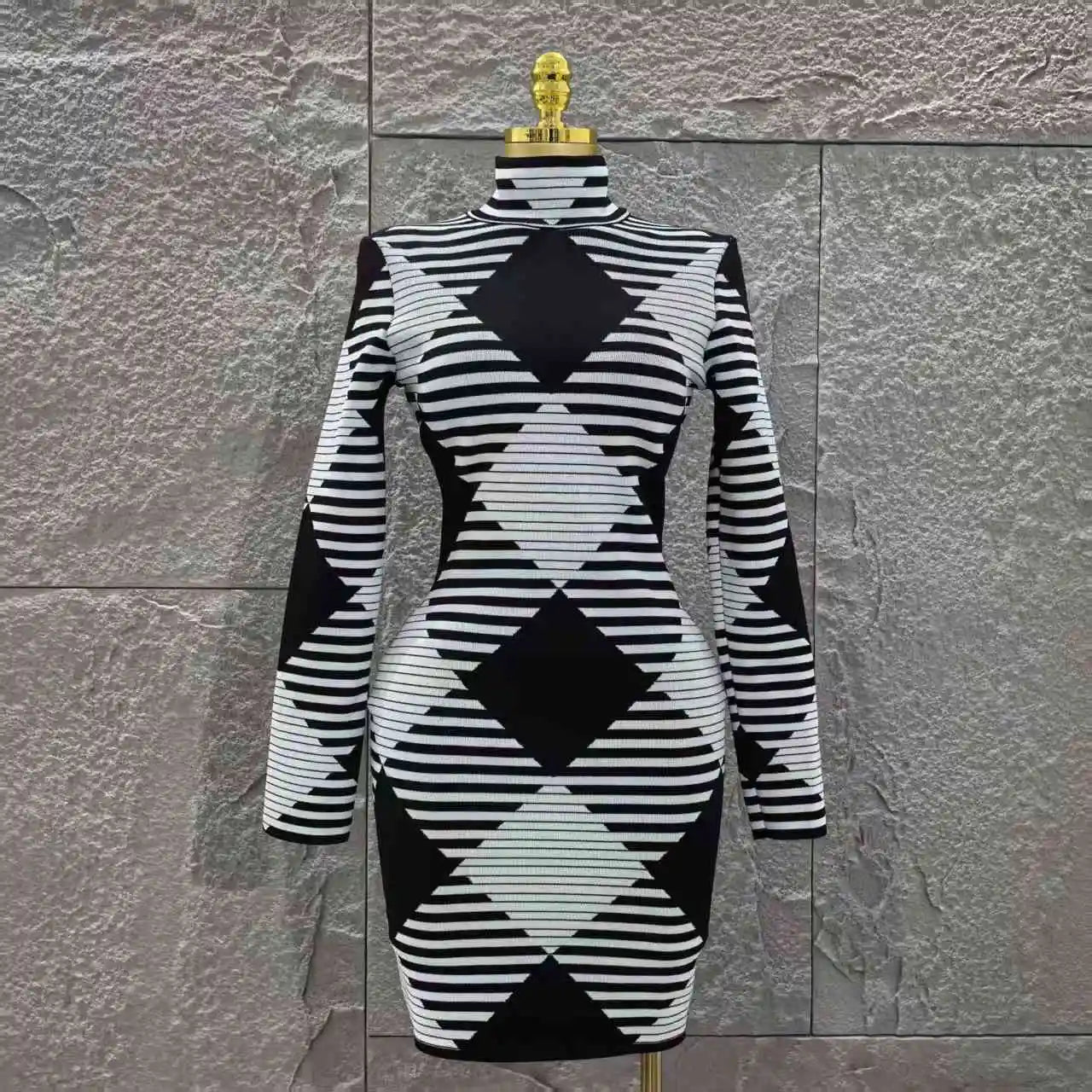 High Quality Women Long Sleeve Sexy Plaid Bodycon Mini Bandage Dress Fashion Evening Party Celebrate Office Wear Clothing