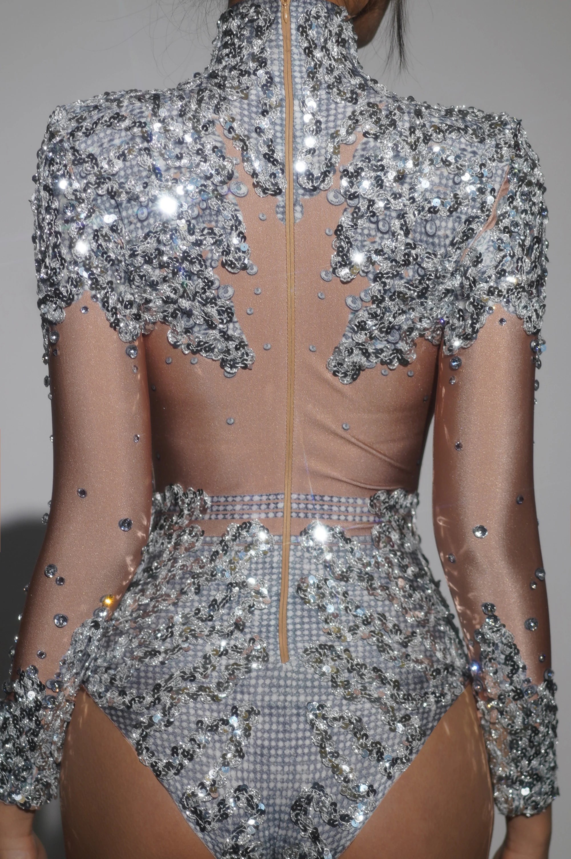 Sparkly Gold Silver Rhinestone Sequin Stretch Bodysuits 2025 New Women Birthday Party Nightclub Dancer Stage Performance Costume