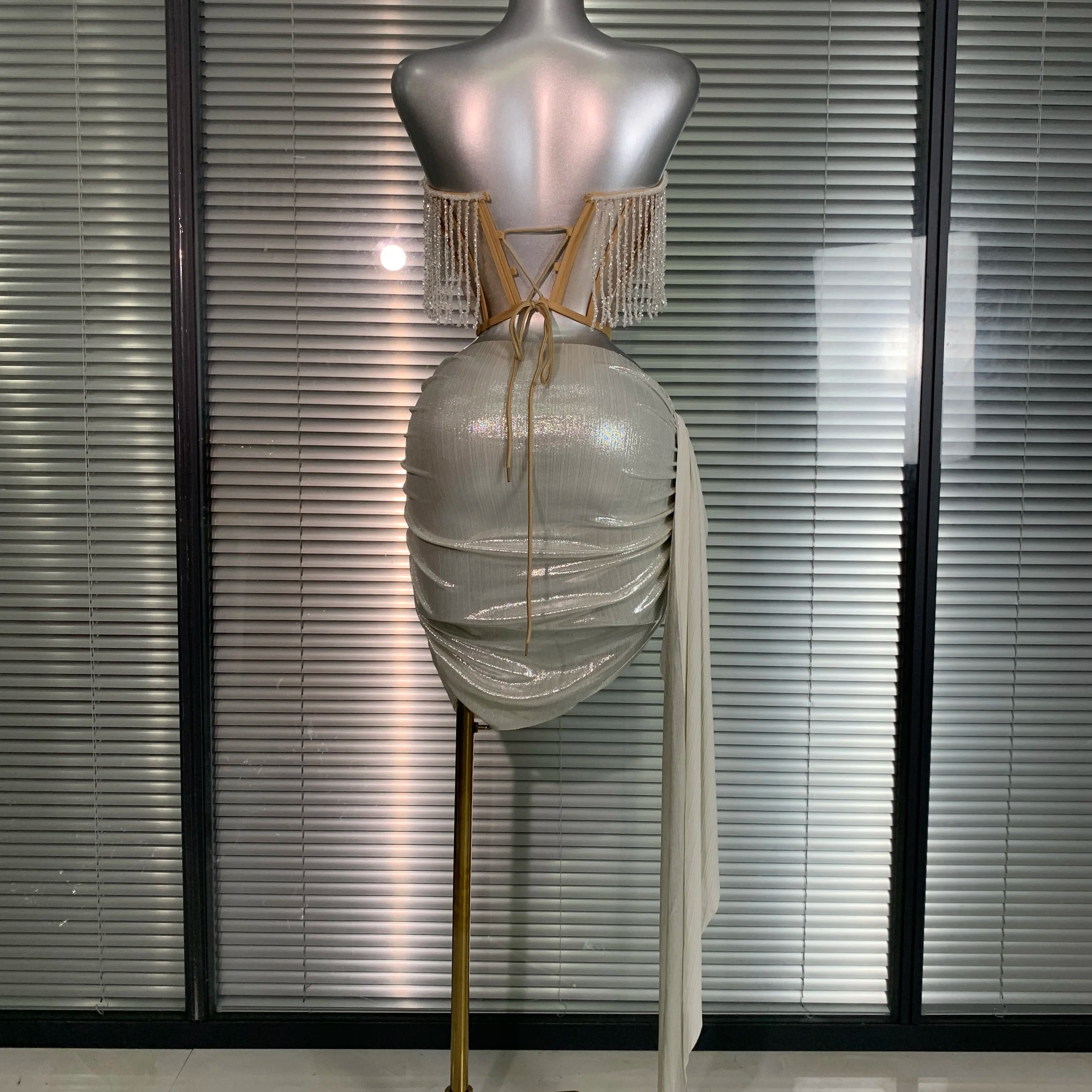 New Women Sexy Tassel Two Pieces Set Sparkly Night Club Skirt Suits Singer Dancer Stage Performance Costume