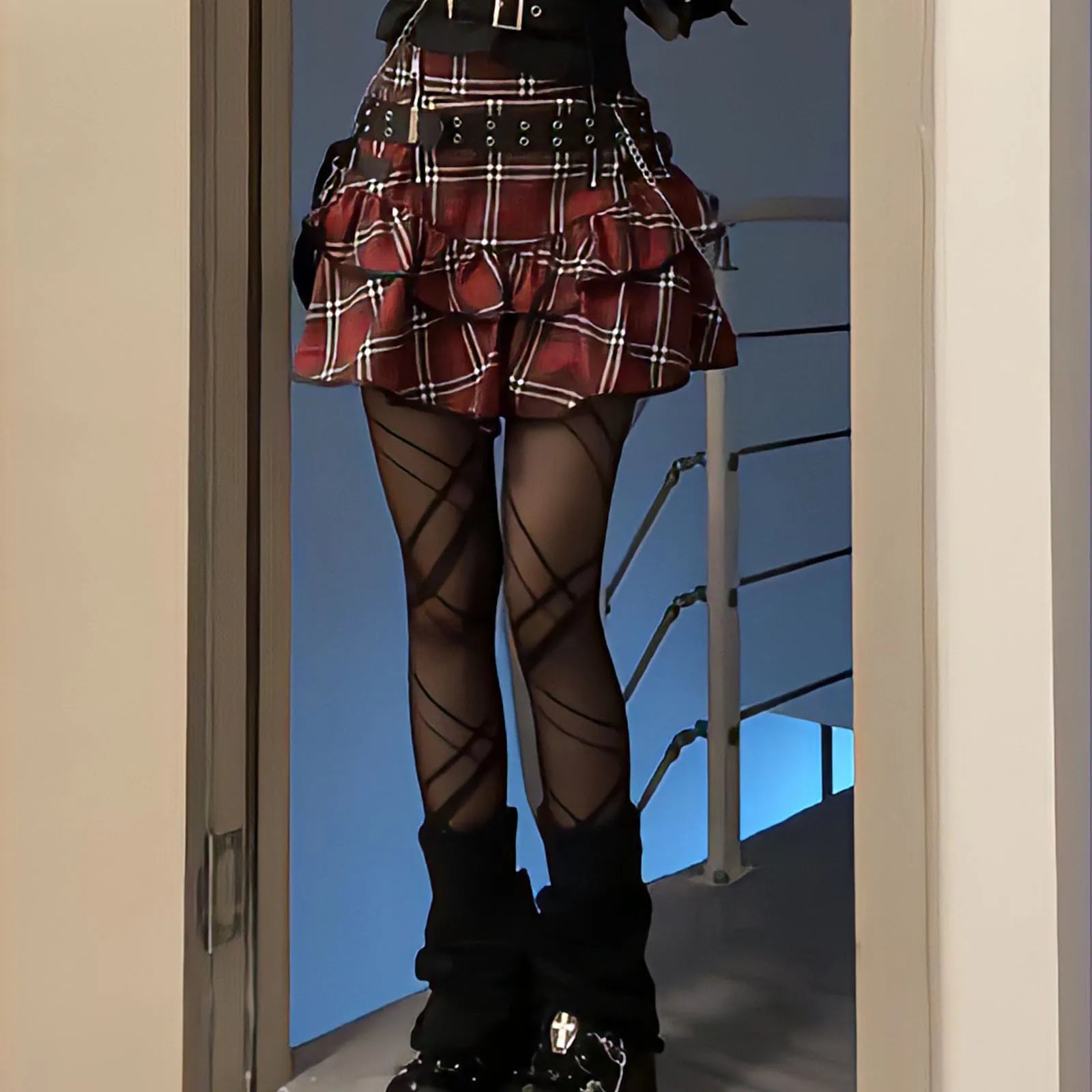 Korean Japanese Sweet Hot Clothes Gothic Punk Skirts Y2k Streetwear Dark Aesthetics Pleated Ball Gown Plaid Stripe Mini Skirt