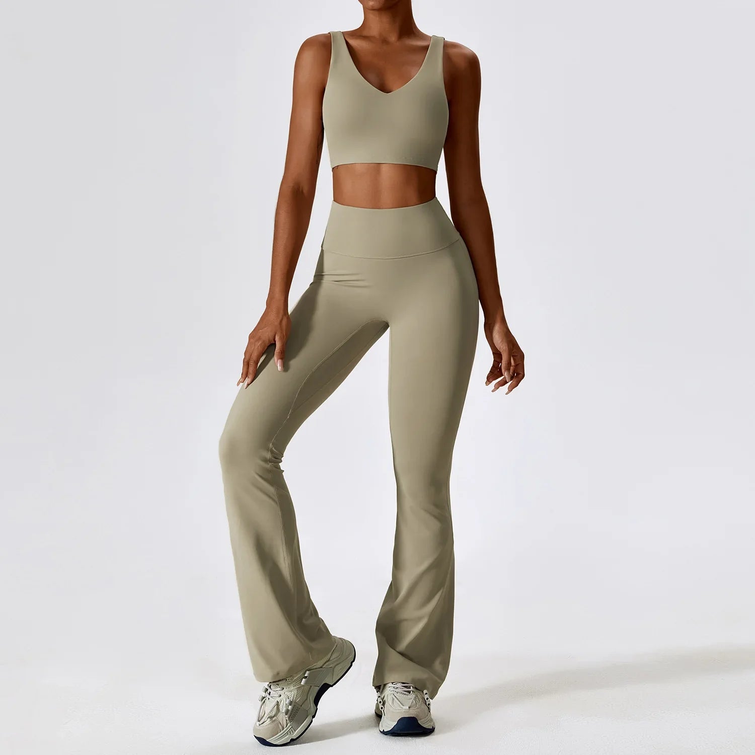 Yoga Set 2PCS Seamless Women Sportswear Workout Clothes Athletic Wear Gym Legging Fitness Bra Crop Top Long Sleeve Sports Suits Camel Brown Set-2 CHINA
