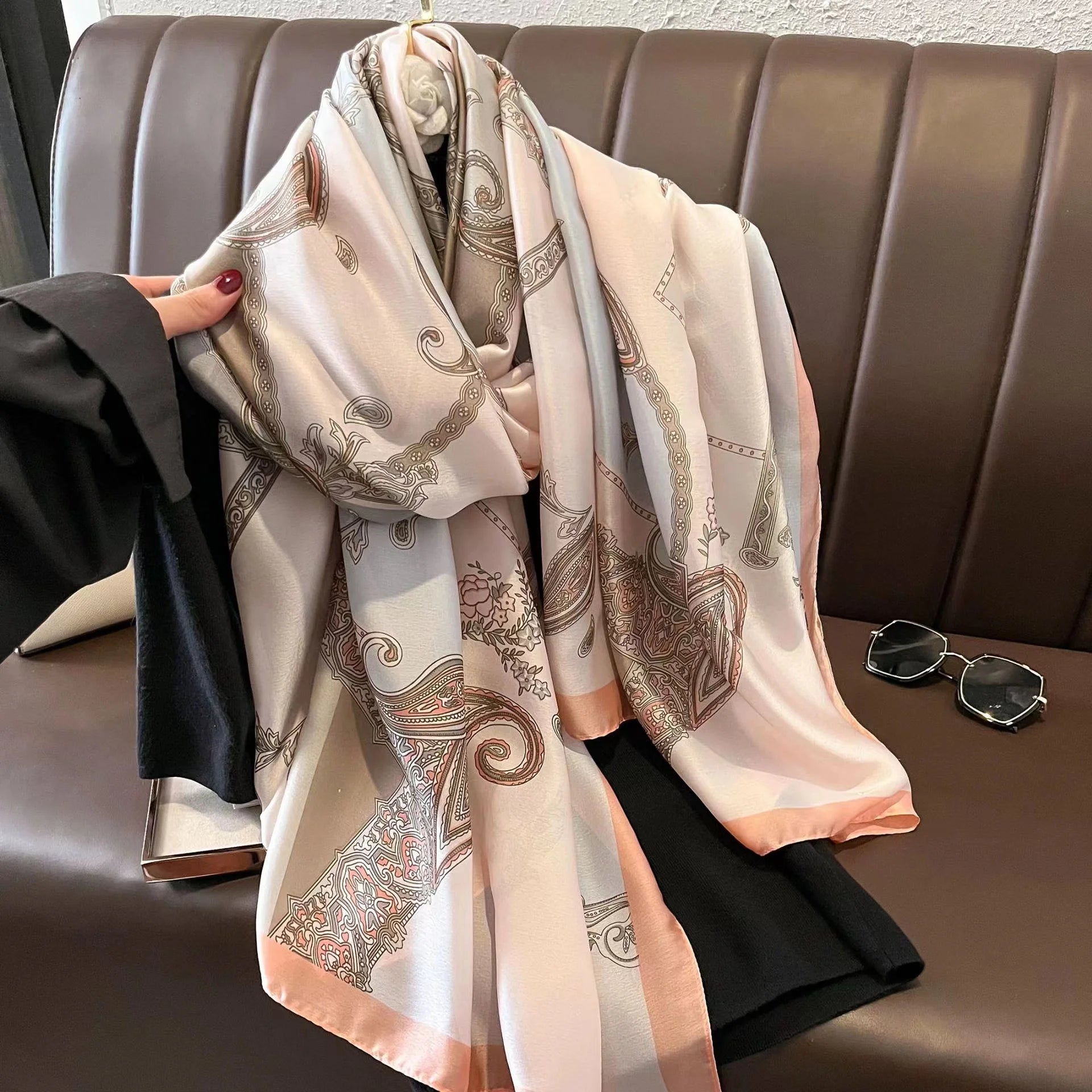 180*90cm Luxury Brand Spring Summer Autumn Women Clothing New Fashion Color matching printed silk scarf lady popular turba 19 180cmx90cm