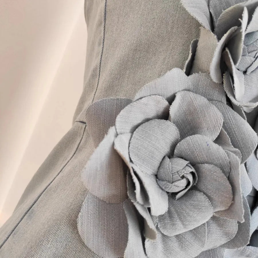 3D Appliques Flower Strapless Demin Jumpsuits For Women Off Shoulder Sleevelss Solid Color High Waist Full Length Overalls