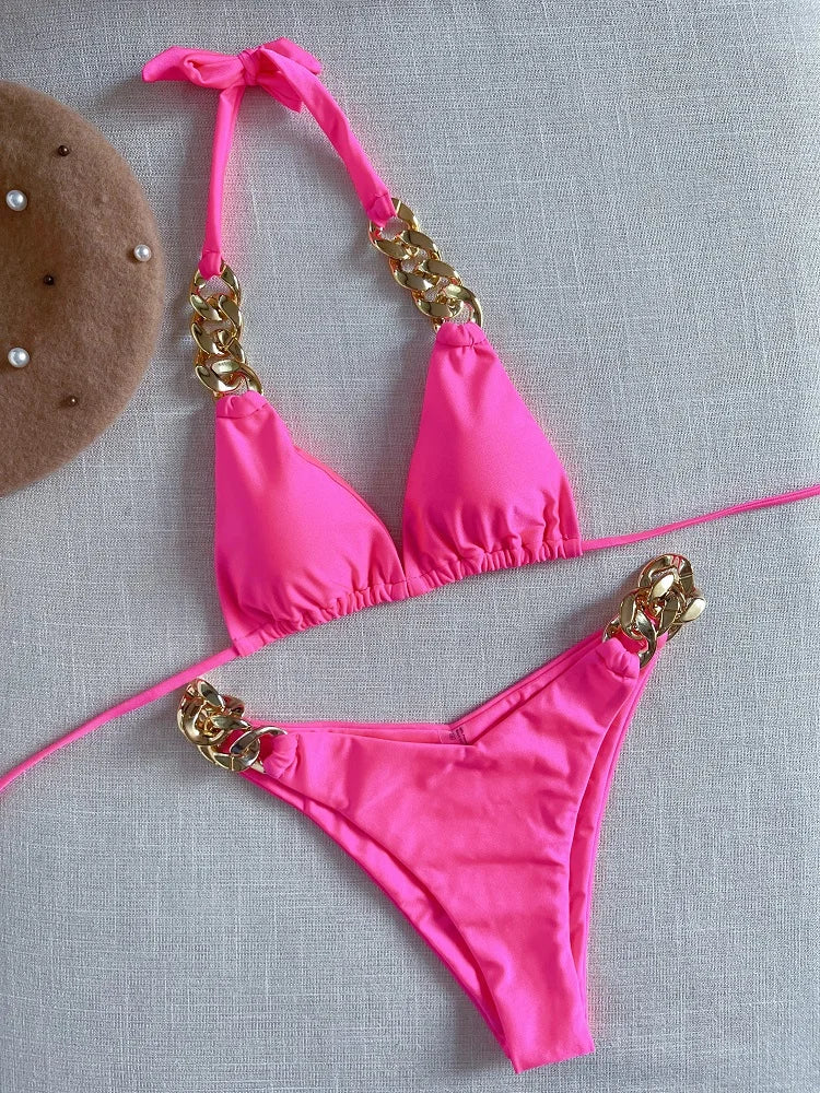 RUOTONGSEPT New Sexy Bikini 2023 Triangle Bathing Suit for Women Brazilian Bikini Set 2-piece Halter Swimwear Push Up Swimsuit F01