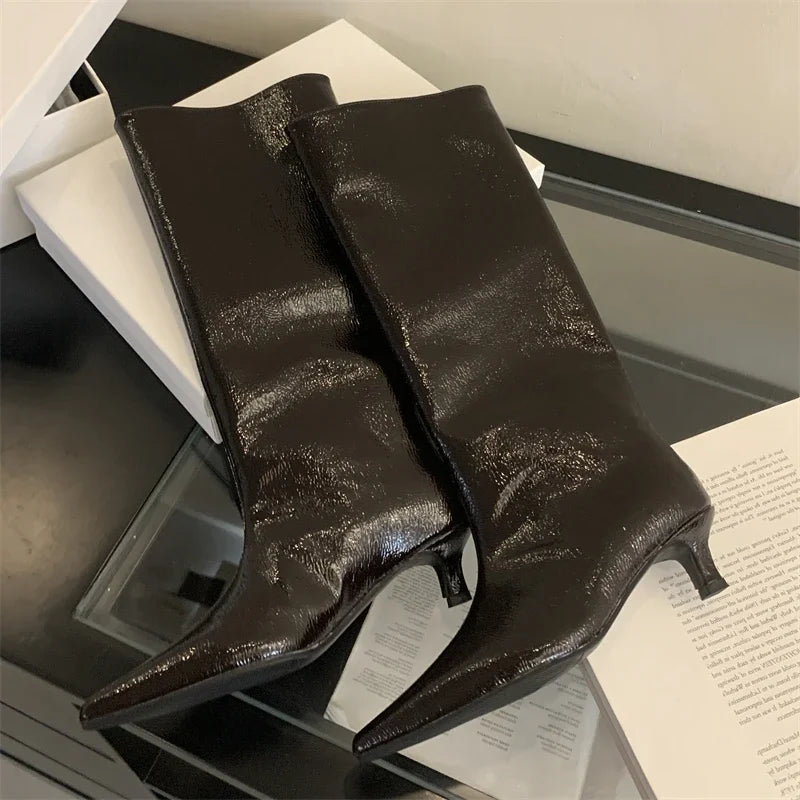 Eilyken Autumn Winter Street Style Thin Low Heels Women Knee-High Boots Sexy Pointed Toe Casual Party Shoes Long Botas Mujer