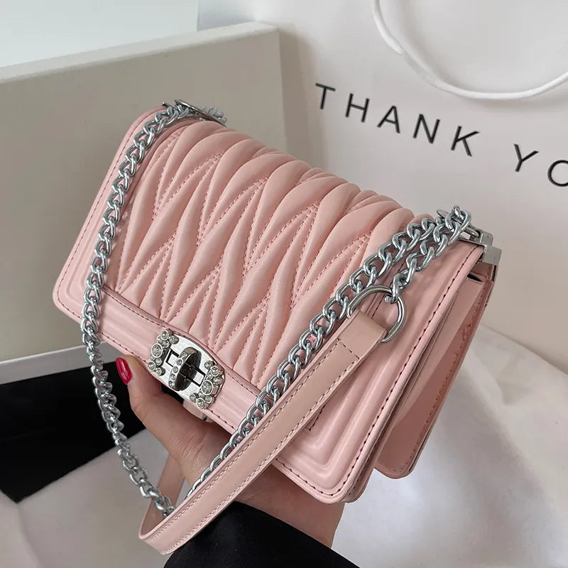 Embroidery Thread Luxury Brand Chain Handle Shoulder Messenger Bags for Woman New Small Square Bag Sac A Main