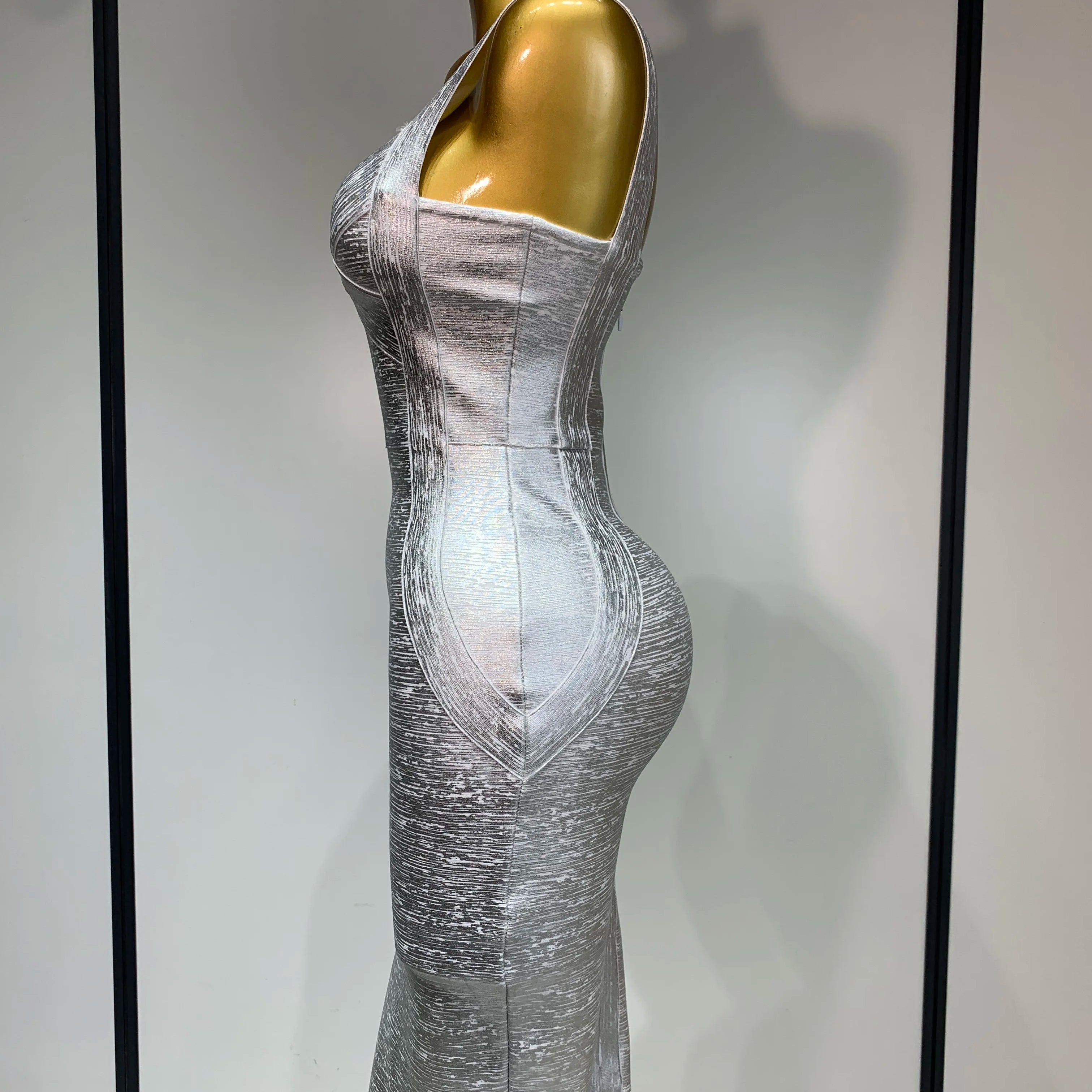 High Quality Women Sleeveless Bodycon Bandage Dress Celebrity Elegant Silver Gold Cocktail Party Birthday Dress Vestidos