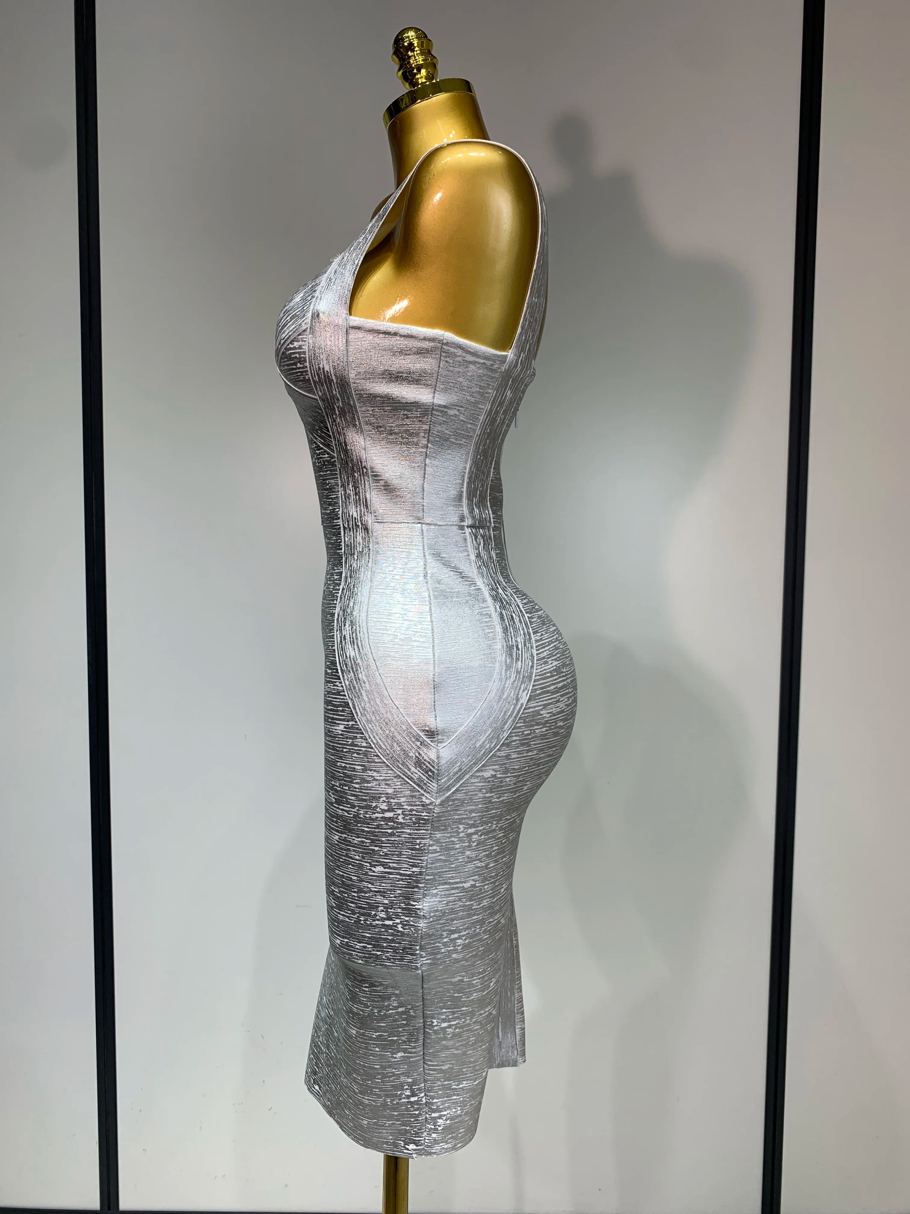High Quality Women Sleeveless Bodycon Bandage Dress Celebrity Elegant Silver Gold Cocktail Party Birthday Dress Vestidos