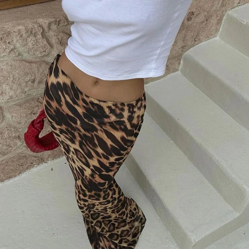 Leopard Printed See Through Skirt For Women Sexy Vintage Lace Spring Chic High Waist Hip Wrapped Slim Skirts
