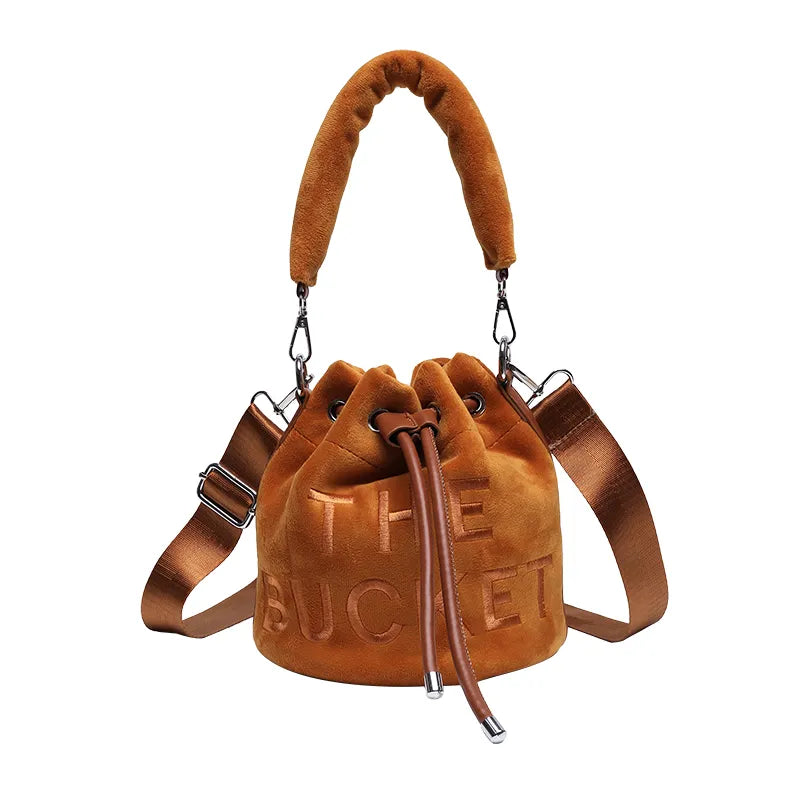 Winter Velvet Bucket Bags for Women Fashion Purses and Handbags Designer Crossbody Bag Luxury Shoulder Bag New Satchel Lady Bag Brown Shoulder Bag 20X20X20cm