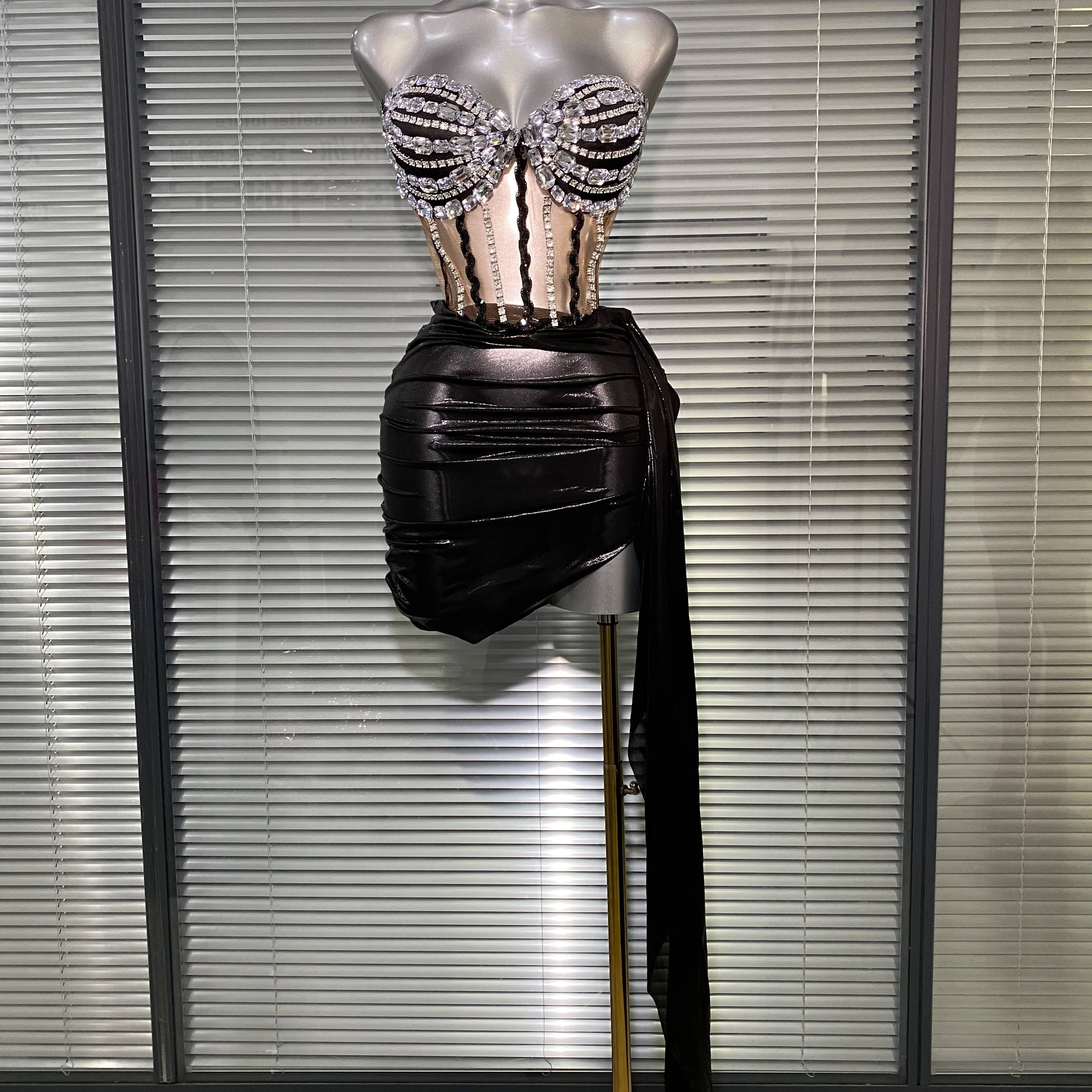 Women Sexy Sparkly Two Pieces Set Shinning Fancy Night Club Skirt Suits Singer Dancer Stage Performance Costume