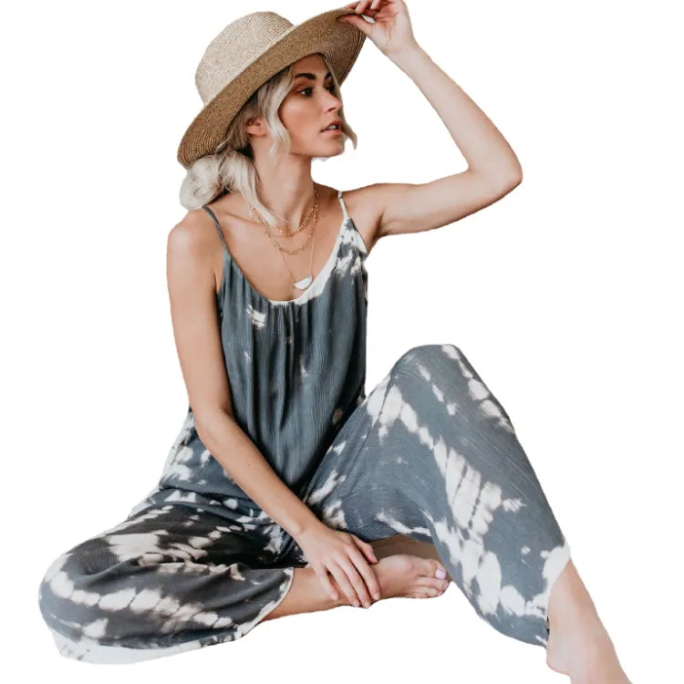 Women's jumpsuit clothing wholesale Russian European and American suspender sexy wide leg pants GRAY