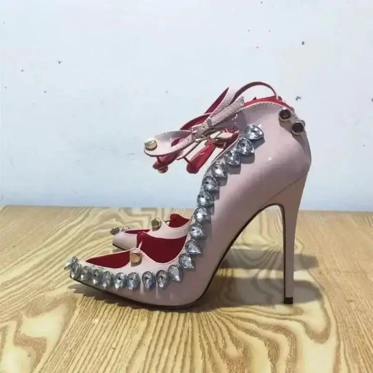 Escarpins à talons hauts pour femmes, chaussures de luxe à décoration en métal et cristal, pour discothèques et banquets, collection 2025