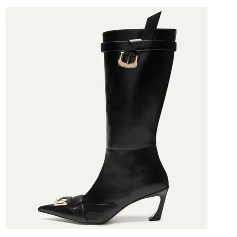 European and American New Pointed Sexy Slim High-heeled Skinny Boots Autumn and Winter Not Exceeding Knee High High Boots Black