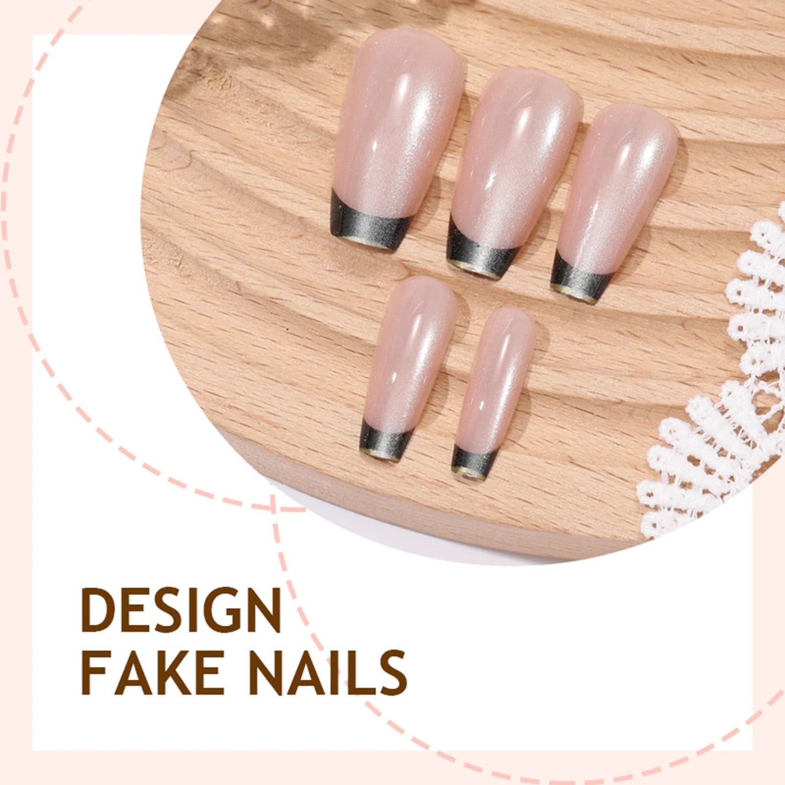 Gold/Black French Fake Nails 24Pcs Glossy Cat's Eyes Press On Nails Gentle Women Charm Manicure Full Cover False Nails Art