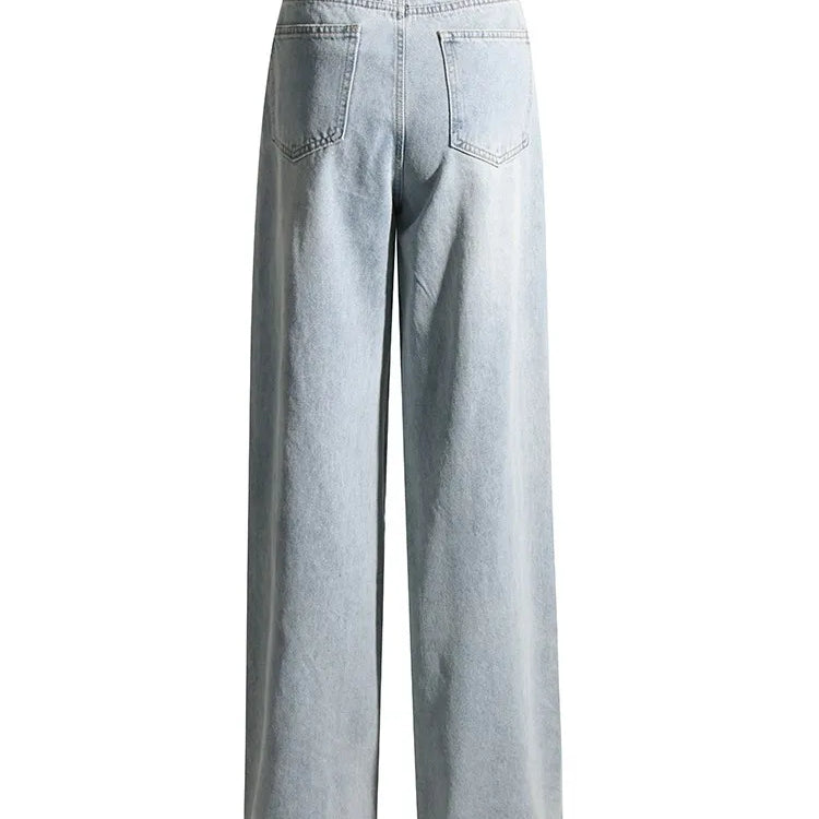 TWOTWINSTYLE Spliced Diamonds Jeans For Women High Waist Casual Loose Temperament Autumn Jean Female Fashion Style Clothing New