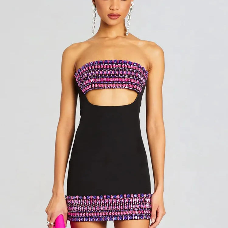 Vestido feminino celebridade de luxo, sexy, sem alças, sem costas, com recorte de pérolas, preto, justo, elegante, para festa à noite