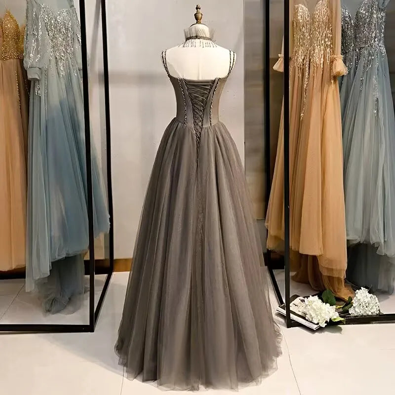 Prom Party Dresses Sexy See-Through Bodice Floor Length Evening Dress Formal Occasion Gown