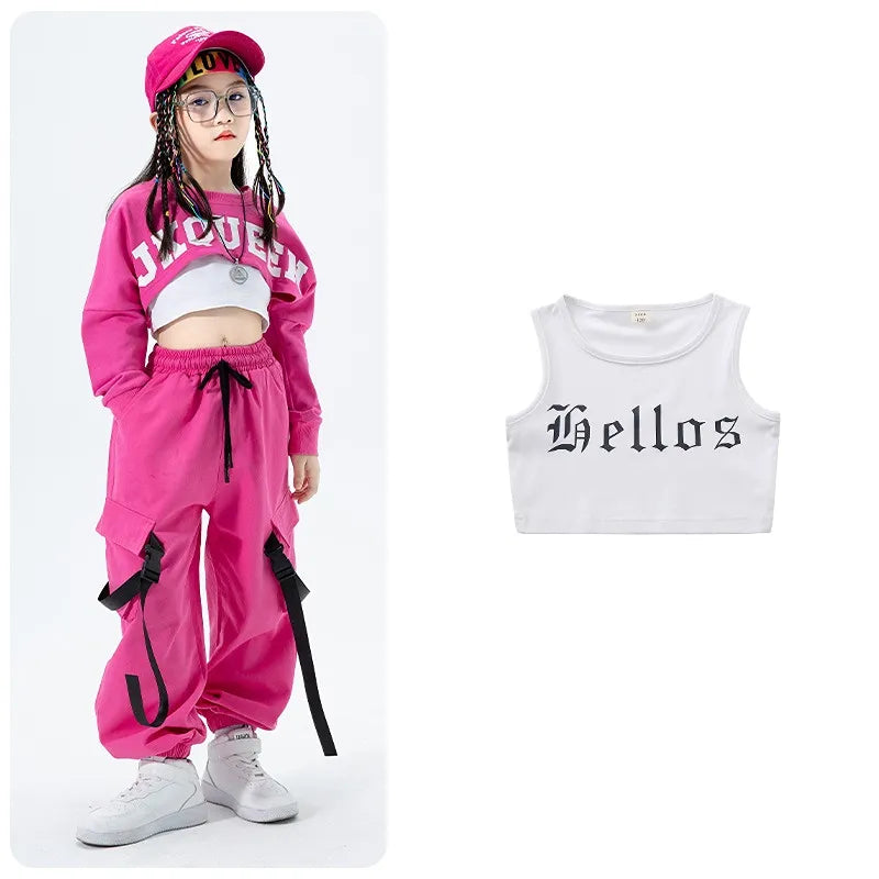 Girls Jazz Dance Performance Dress Girls Hip-hop Suit Cool Belly Button Exposed Clothing Children's Hip-hop Fashion Clothes 793 vest