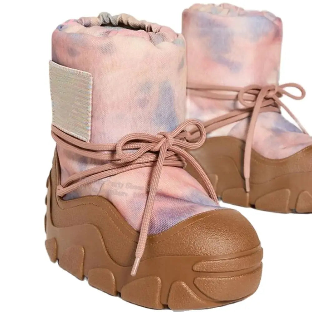 Thick Bottom Snow Ankle Boots Round Toe Height Increasing Lace-Up Fur Mixed Color Winter Warm Fashion Cute Style Women Shoes New colorful