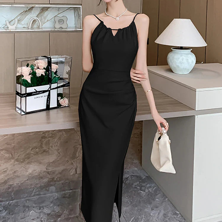 White Hollow Out Sexy Sling Long Dress for Women Korean Luxury Elegant Party Evening Dress Summer Fashion Bodycon Prom Robe