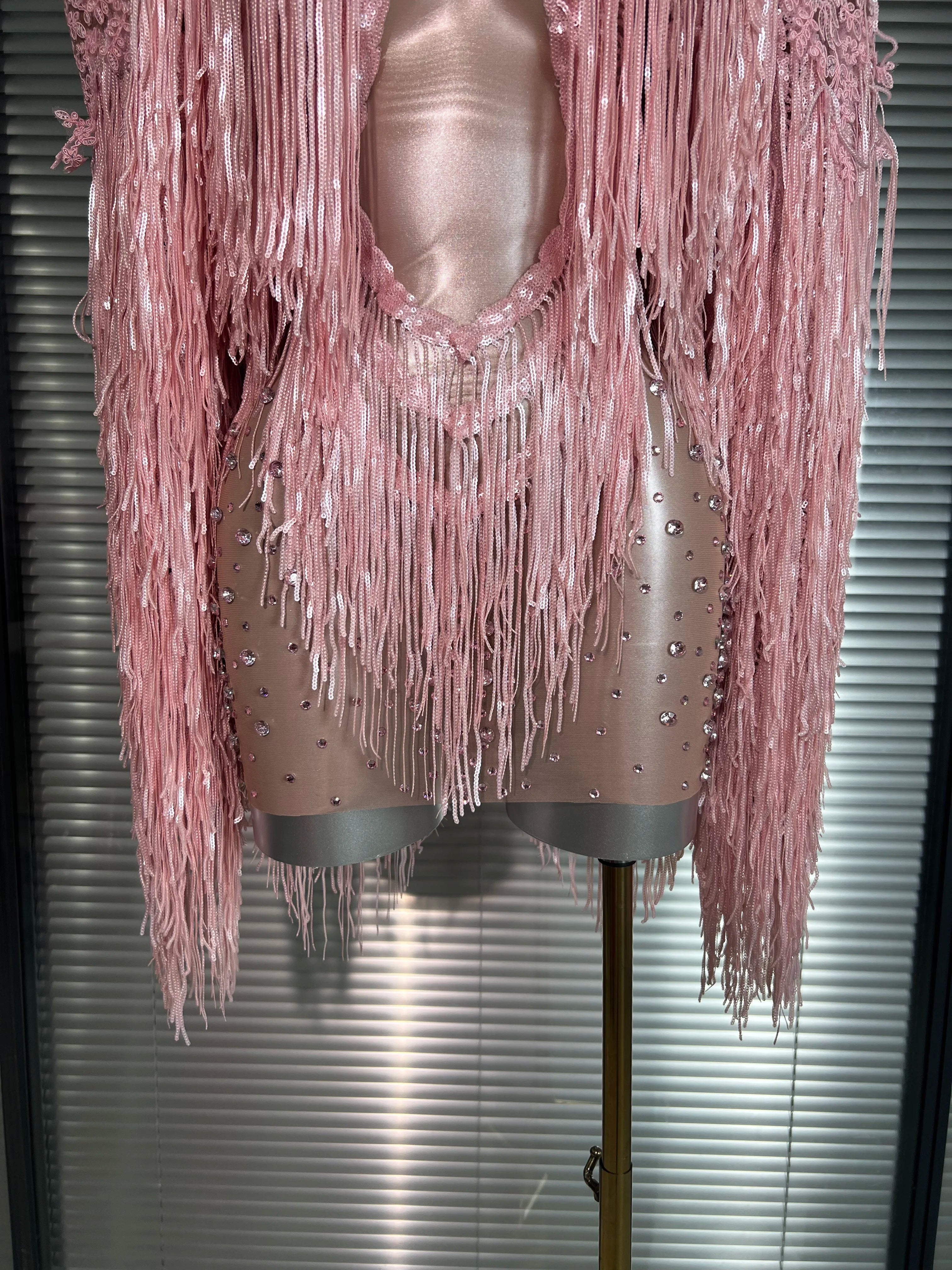 Celebrity New Women Sexy Mesh Sheer Crystal Stage Costume Stage Dancer Night Club Tank Mini Party Dress Coat 2 Pieces Set